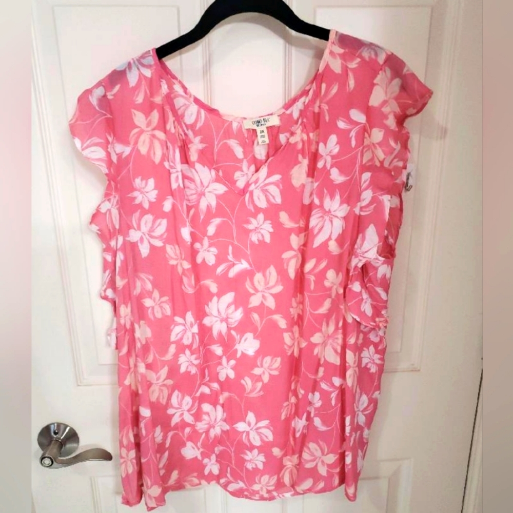 Como Blu pink floral tunic   women's 2X  #1440